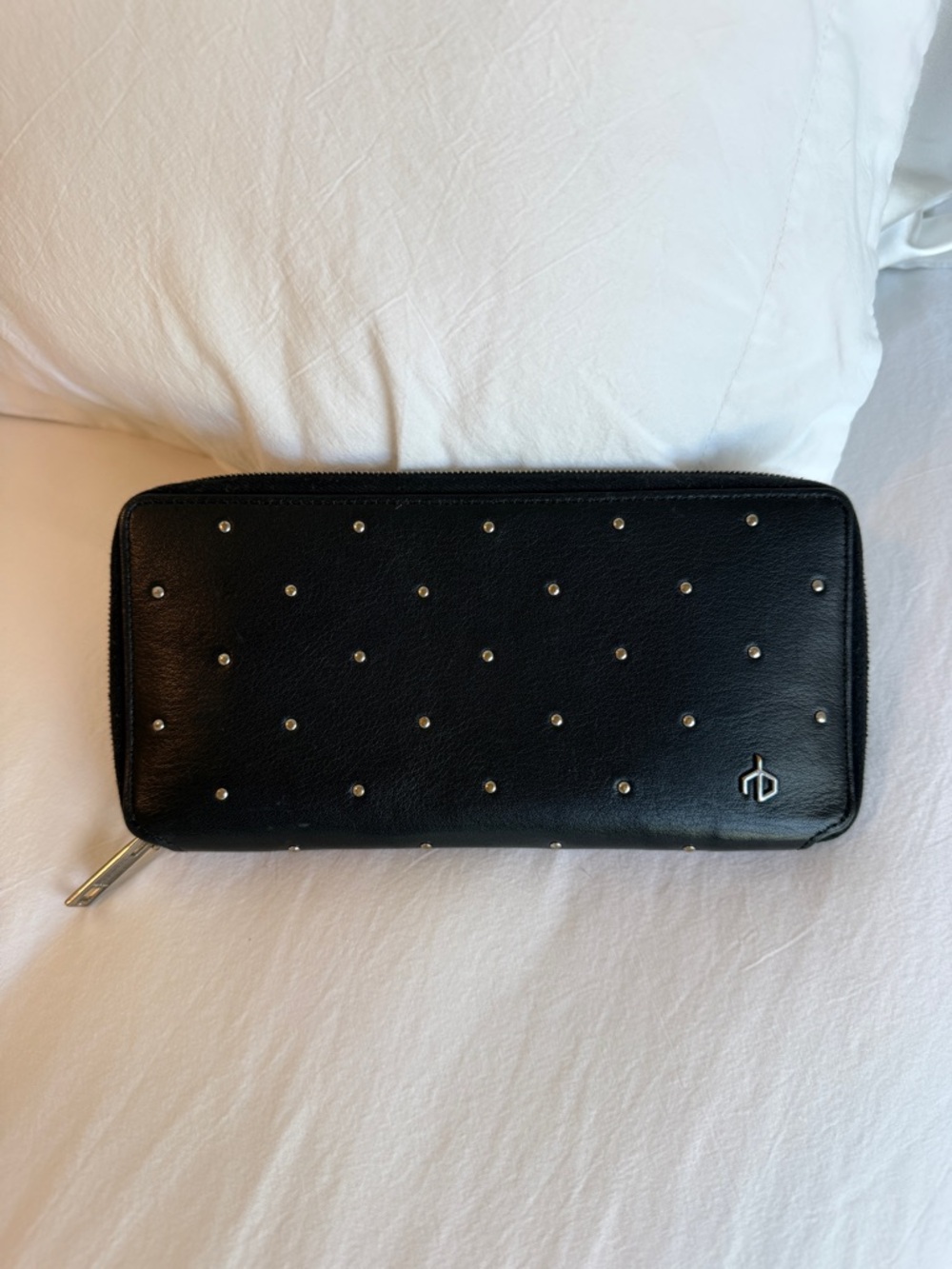 rag & bone Black Leather Studded Zip Wallet
